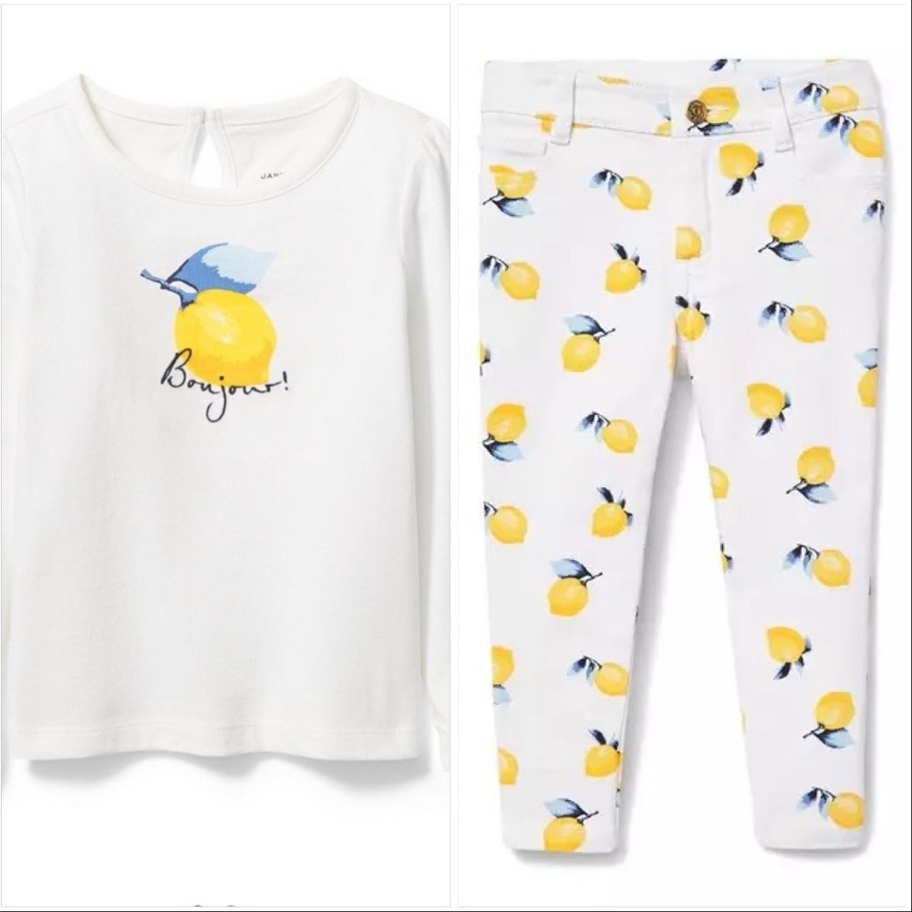🍋 Darling Janie & Jack Lemon Print Skinny Jeans & Top Set - Girl’s Size 8 🍋